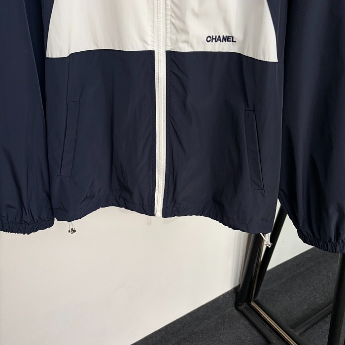 Colorblock Letter Embroidered Mesh Lined Nylon Windbreaker Jacket