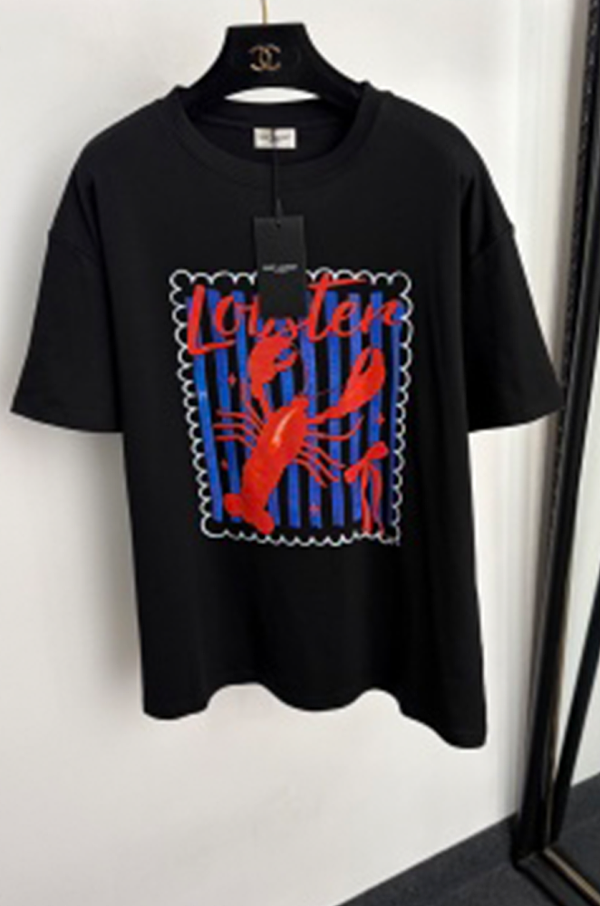 Lobster Striped Print Drop Shoulder Short Sleeve Tee