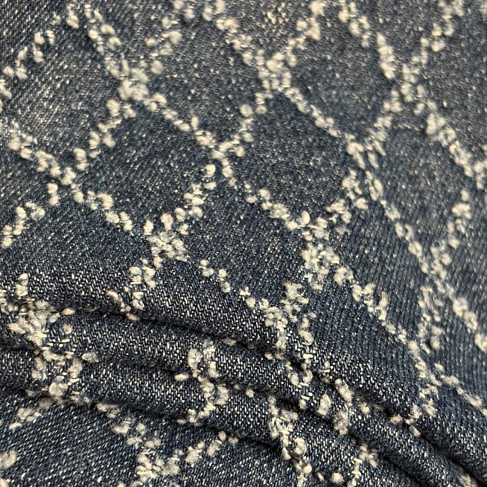 Chain Decorated Flap Pocket Raw Hem Jacquard Argyle Denim Pants