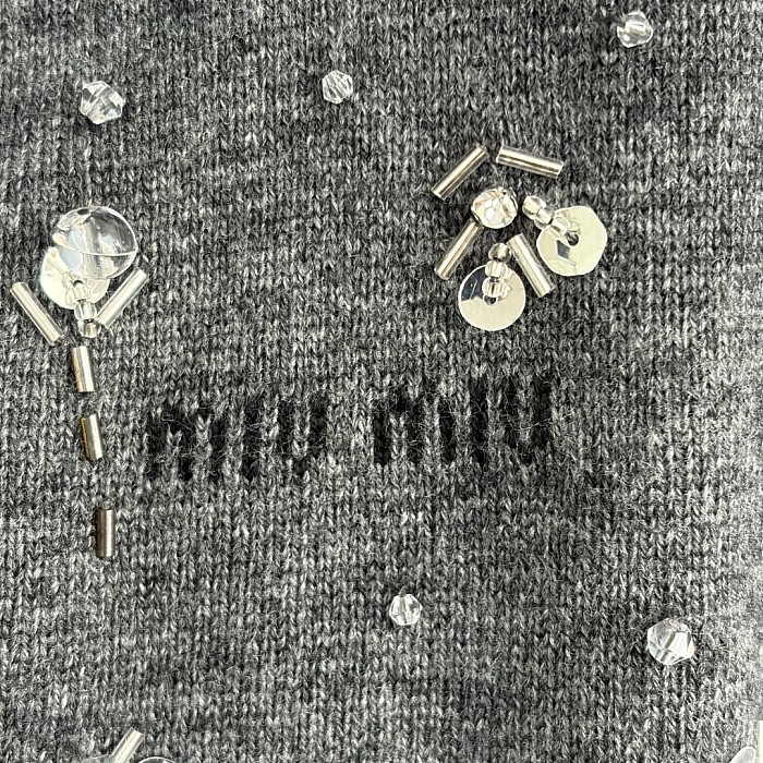 Sequin Beaded Lapel Long Sleeve Wool Knit Cardigan