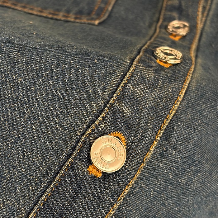 Contrast Faux Leather Collar Double Pocket Denim Jacket