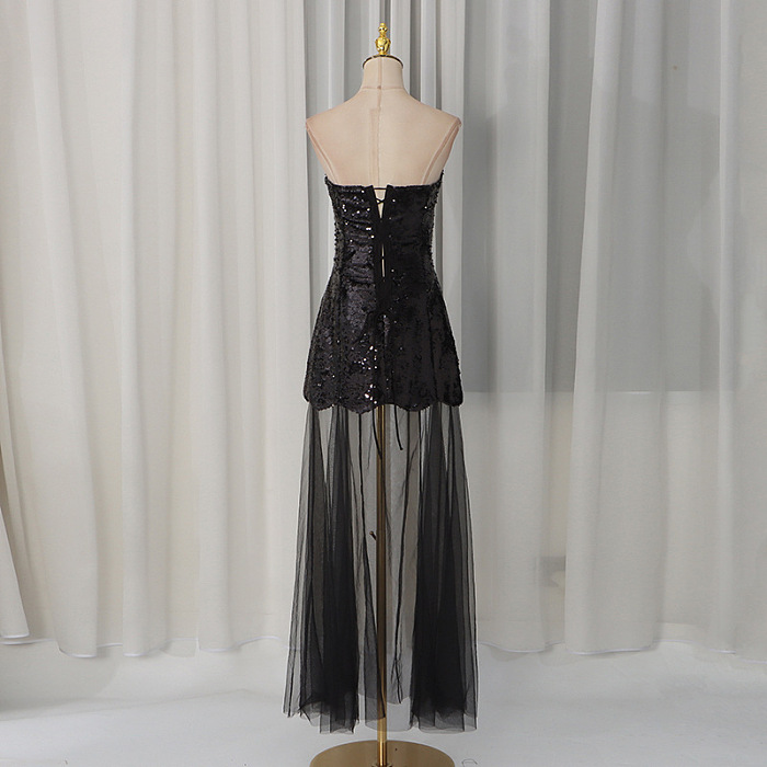 Strapless Sequin Maxi Dress - Black