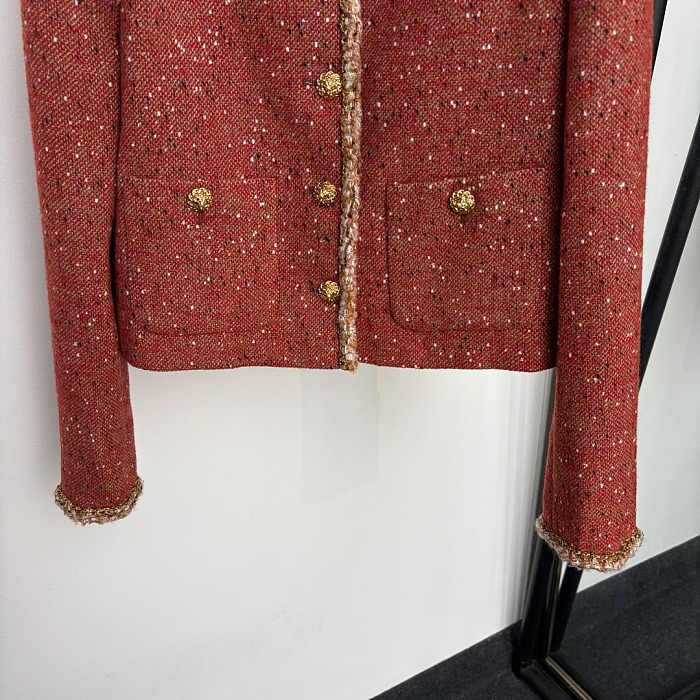 Metallic Cross Button Tweed Long Sleeve Crop Jacket