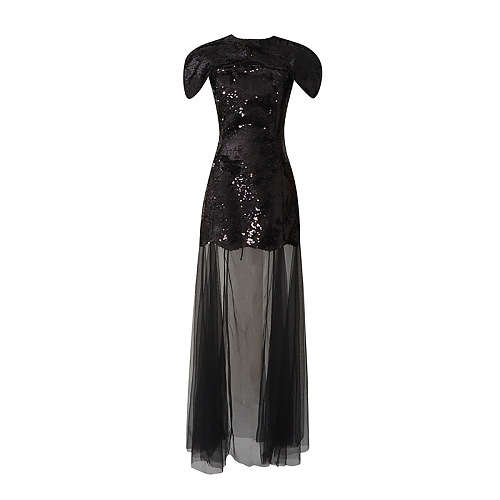 Strapless Sequin Maxi Dress - Black