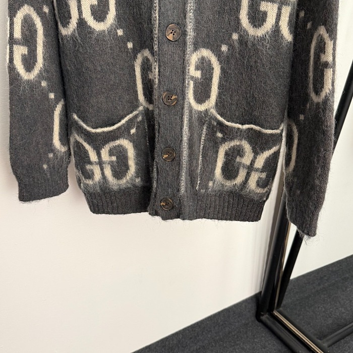 Reversible Letter Graphic V-Neck Mohair Knit Cardigan