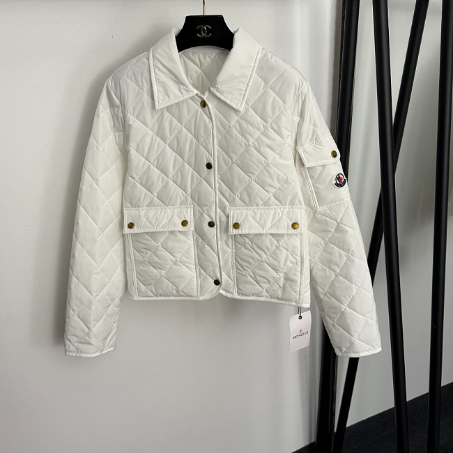 Diamond Quilted Patchwork Sleeve Pocket Lightweight Cotton Puffer Coat