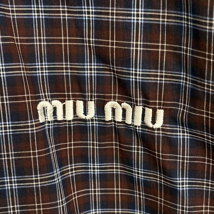 Letter Embroidered Lapel Plaid Cotton Shirt