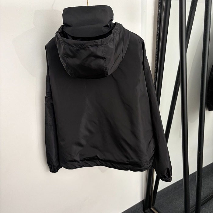 Drawstring Hooded Zipper Pocket Nylon Windbreaker Jacket