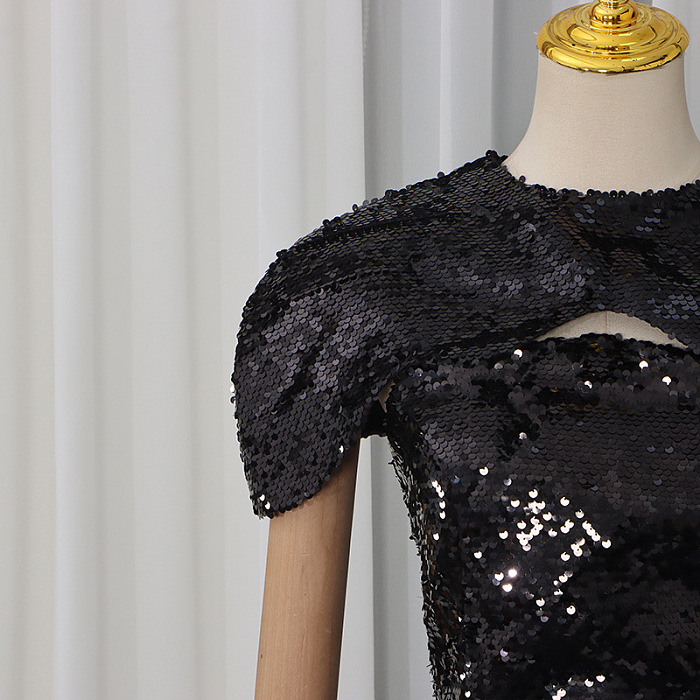 Strapless Sequin Maxi Dress - Black