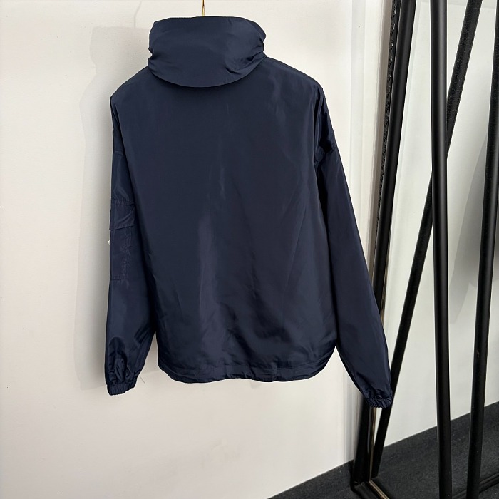 Drawstring Hooded Zipper Pocket Nylon Windbreaker Jacket