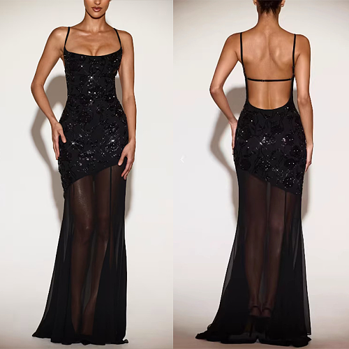 Strapless Sequin Maxi Dress - Black