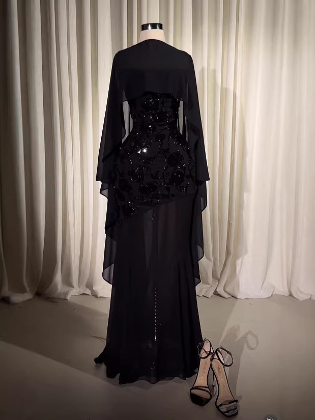 Strapless Sequin Maxi Dress - Black