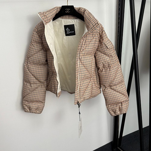 Vintage Plaid Stand Collar Embroidered Arm Patch Puffer Jacket
