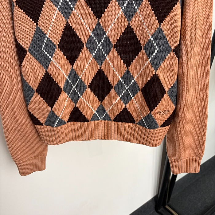 Contrast Argyle Pattern Wool Blend Crew Neck Knit Pullover