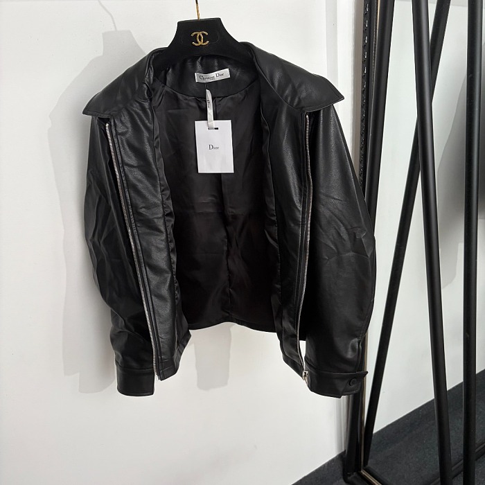 Bow Letter Graphic Lapel Long Sleeve PU Leather Jacket