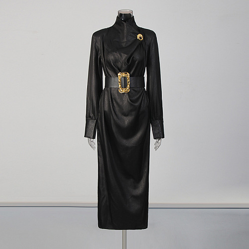 Draped Belted Midi Dress