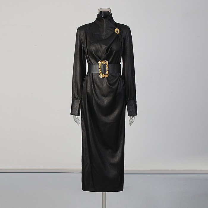 Draped Belted Midi Dress