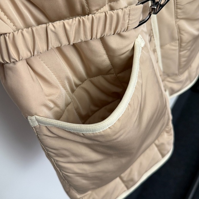 Removable Faux Fur Collar Belted Puffer Coat With Arm Graphic Detail