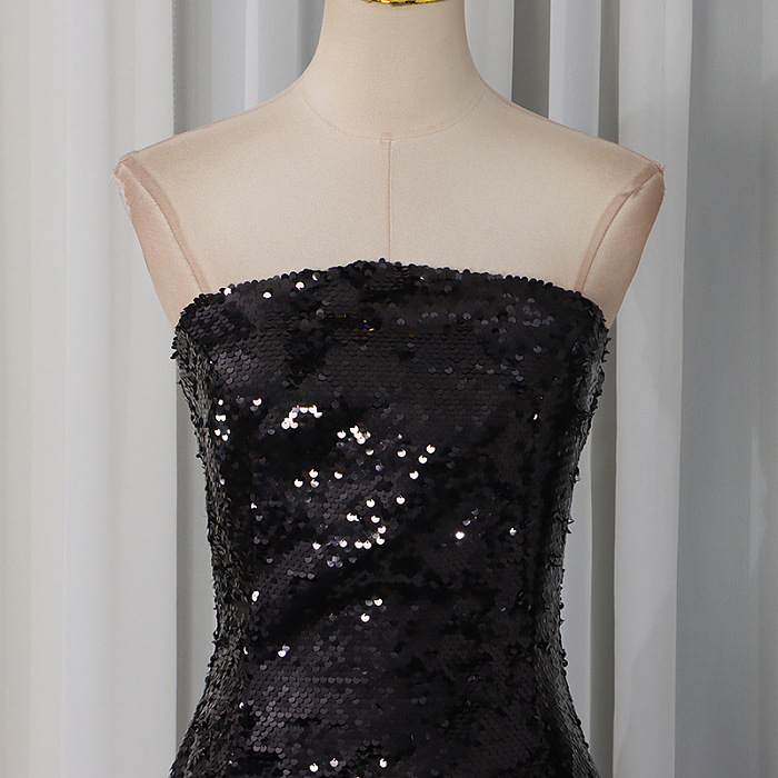 Strapless Sequin Maxi Dress - Black