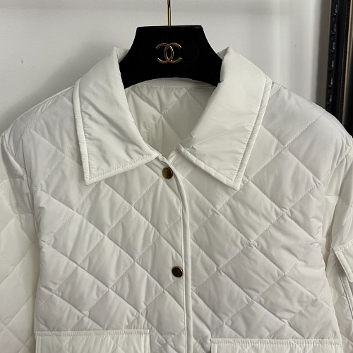 Diamond Quilted Patchwork Sleeve Pocket Lightweight Cotton Puffer Coat