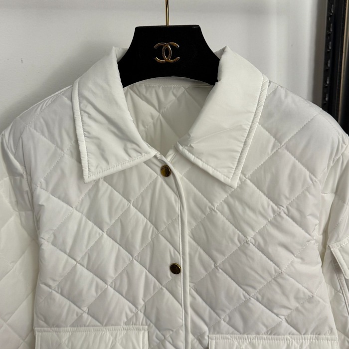 Diamond Quilted Patchwork Sleeve Pocket Lightweight Cotton Puffer Coat