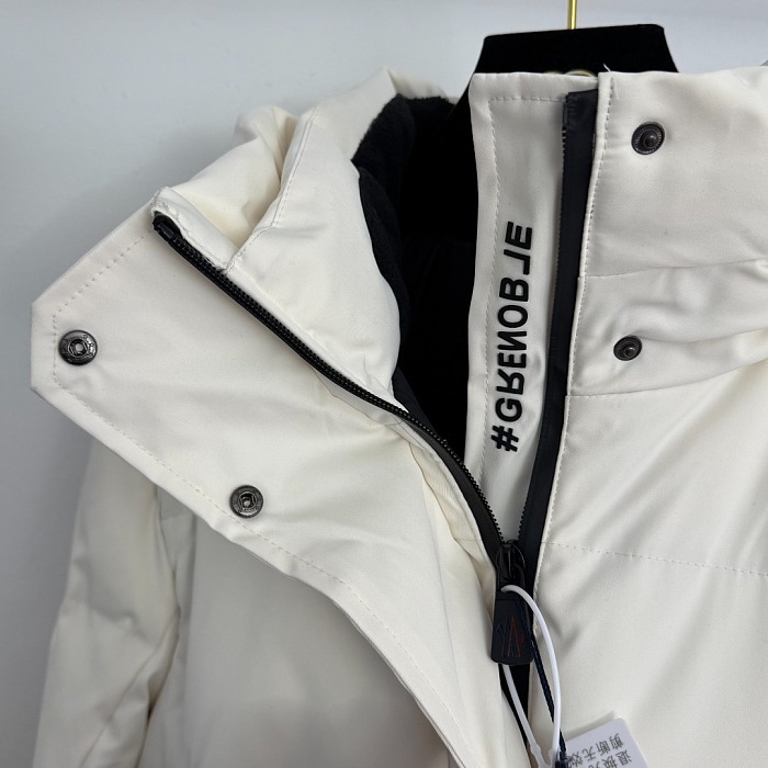Velcro Cuffs Belted Hooded Slim White Duck Down Puffer Jacket