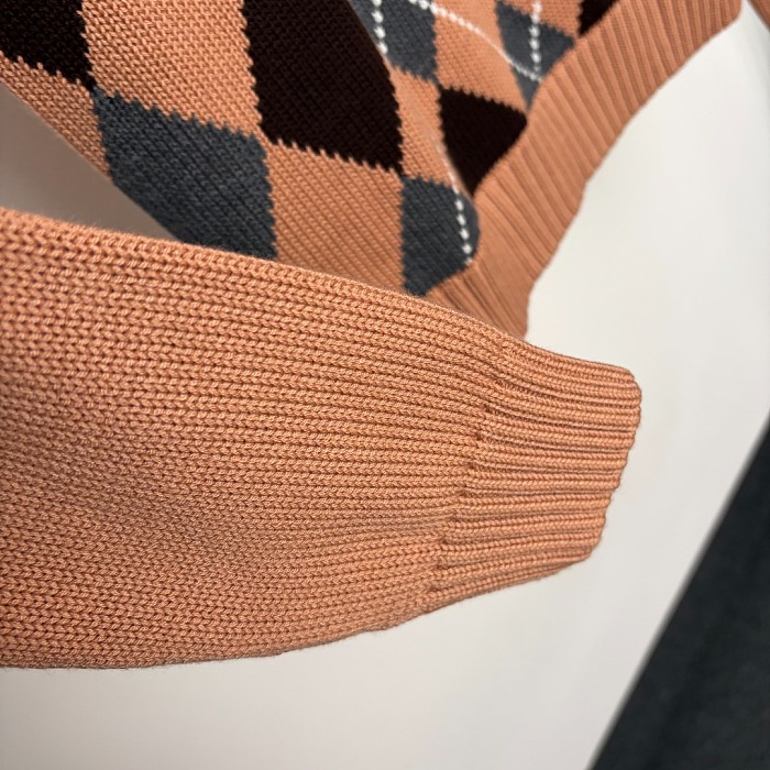 Contrast Argyle Pattern Wool Blend Crew Neck Knit Pullover