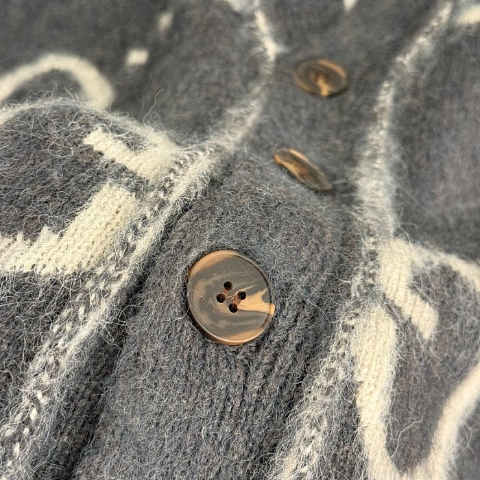 Reversible Letter Graphic V-Neck Mohair Knit Cardigan