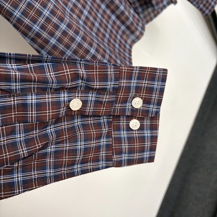 Letter Embroidered Lapel Plaid Cotton Shirt