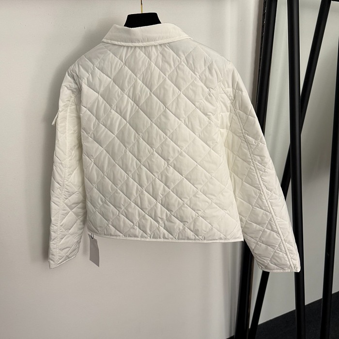 Diamond Quilted Patchwork Sleeve Pocket Lightweight Cotton Puffer Coat