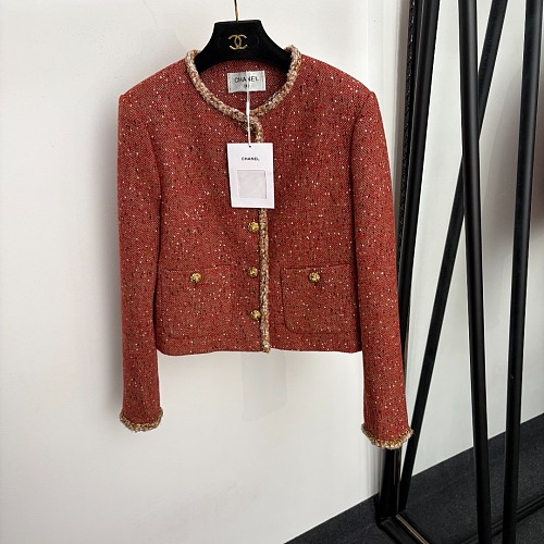 Metallic Cross Button Tweed Long Sleeve Crop Jacket