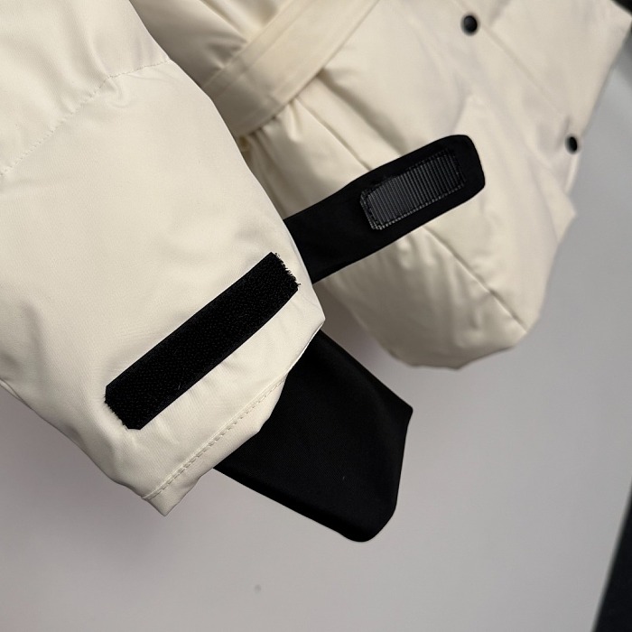 Velcro Cuffs Belted Hooded Slim White Duck Down Puffer Jacket