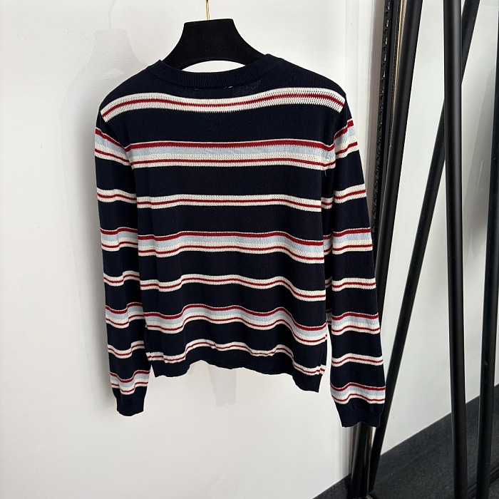 Contrast Striped Embroidered Letter Knit Cardigan