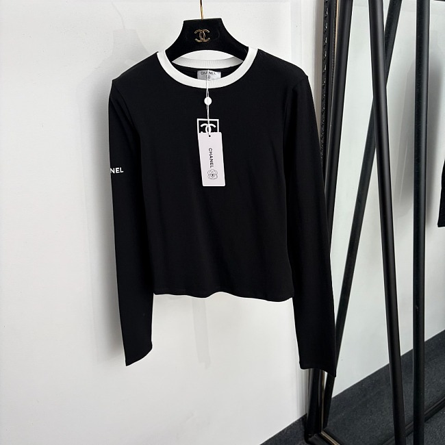 Contrast Color Letter Print Cotton Long Sleeve Tee