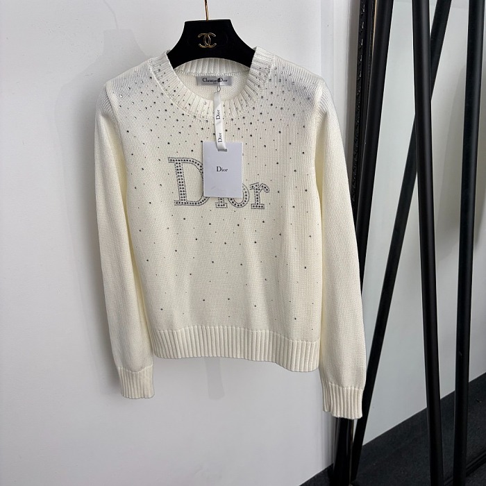 Sparkling Rhinestone Letter Graphic Crewneck Pullover Knit Sweater