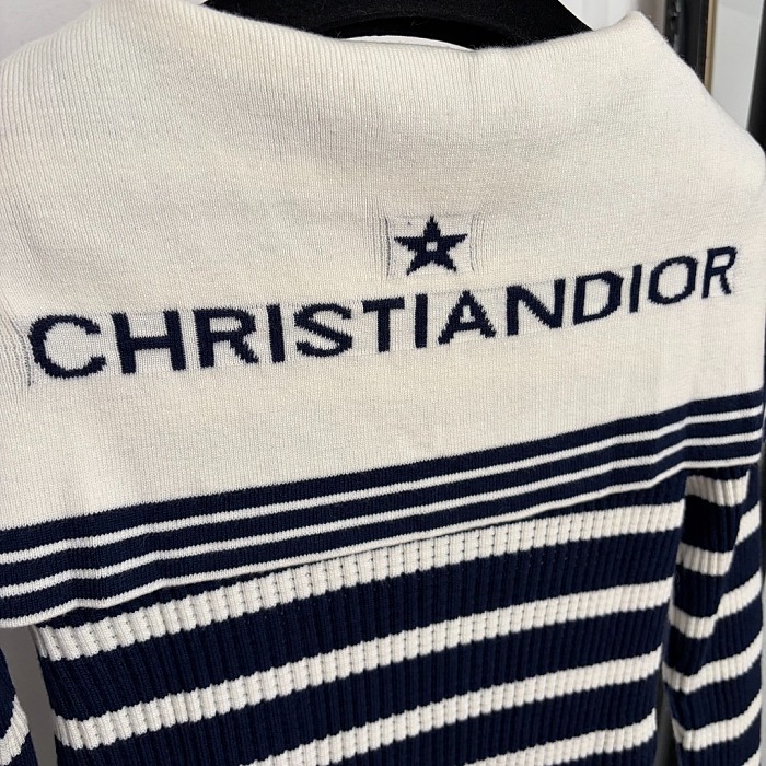Star Letter Print Sailor Collar Striped Long Sleeve Knit Top