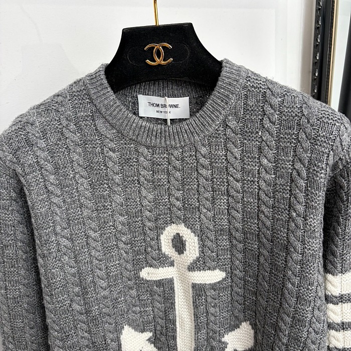 Colorblock Anchor Cable Knit Wool Pullover Sweater