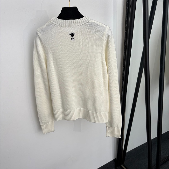 Star Rhinestone Letter Embroidered Crew Neck Knit Pullover Sweater