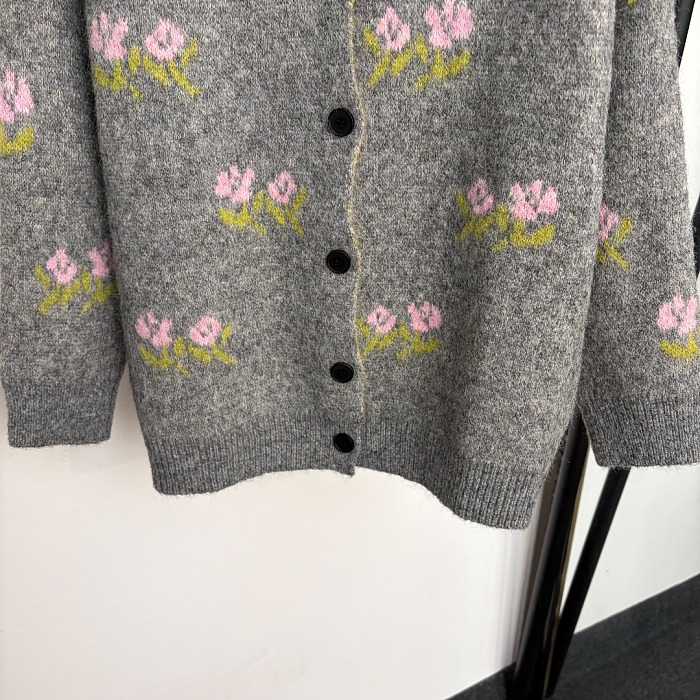 Letter Embroidered Floral Knit Cardigan
