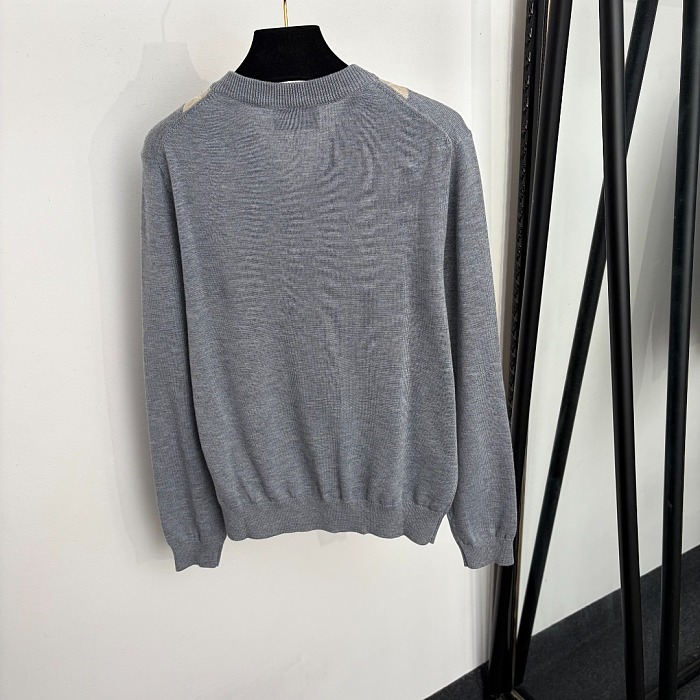 Contrast Argyle Pattern V-Neck Long Sleeve Knit Pullover Top