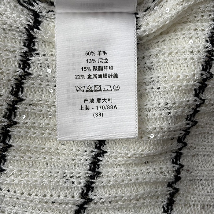 Sequin Embroidered Bee Stripe Wool Knit Cardigan