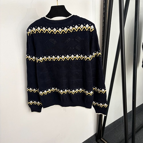 Letter Embroidered Jacquard Knit Cardigan