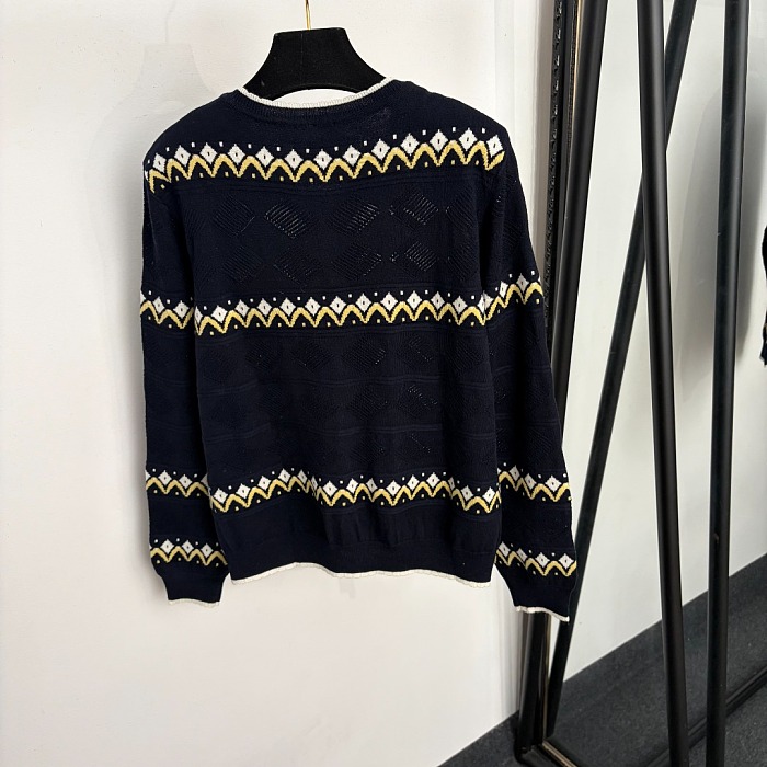 Letter Embroidered Jacquard Knit Cardigan