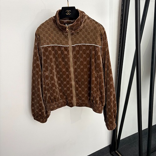 Monogram Letter Graphic Zip Up Velvet Tracksuit
