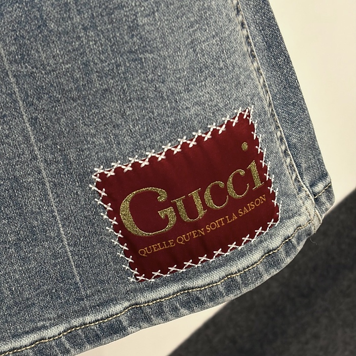 High Waist Slimming Red Graphic Patch Flare Denim Pants