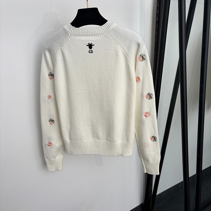 Letter Embroidered Floral Rhinestone Star Pullover Knit Top