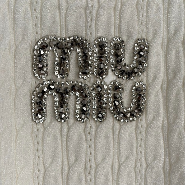 Rhinestone Letter Print Padded Ribbed Knit Cami Top