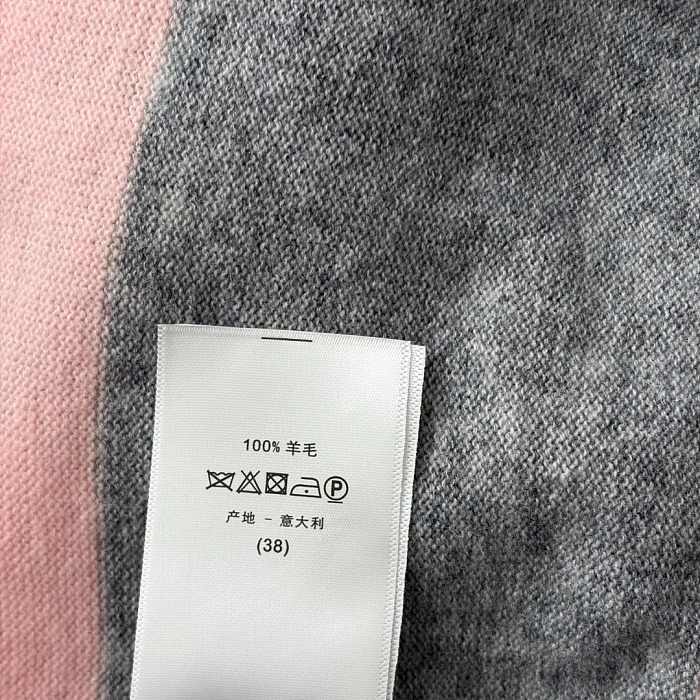 Contrast Striped Letter Embroidered Wool Knit Pullover Top