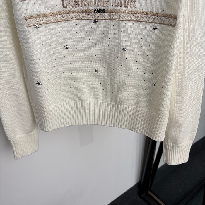 Sparkle Star Hot Drill Butterfly Embroidered Letter Knit Pullover