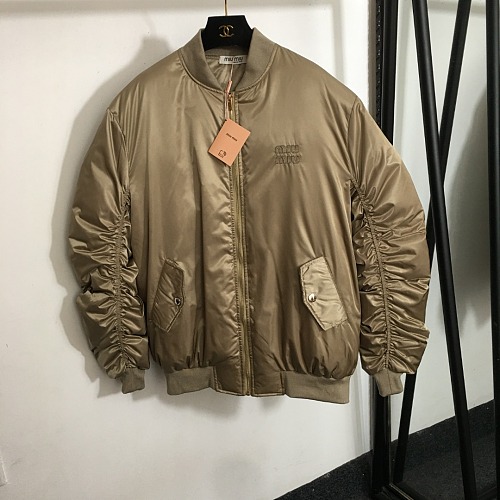Letter Embroidered Patch Ruched Oversized Zip Puffer Jacket